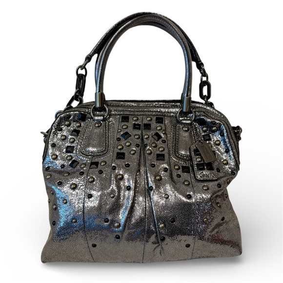 Coach Handbags - Vintage Coach 🩶Limited Edition Kristin Gray Metallic Silver Studded Handbag RARE